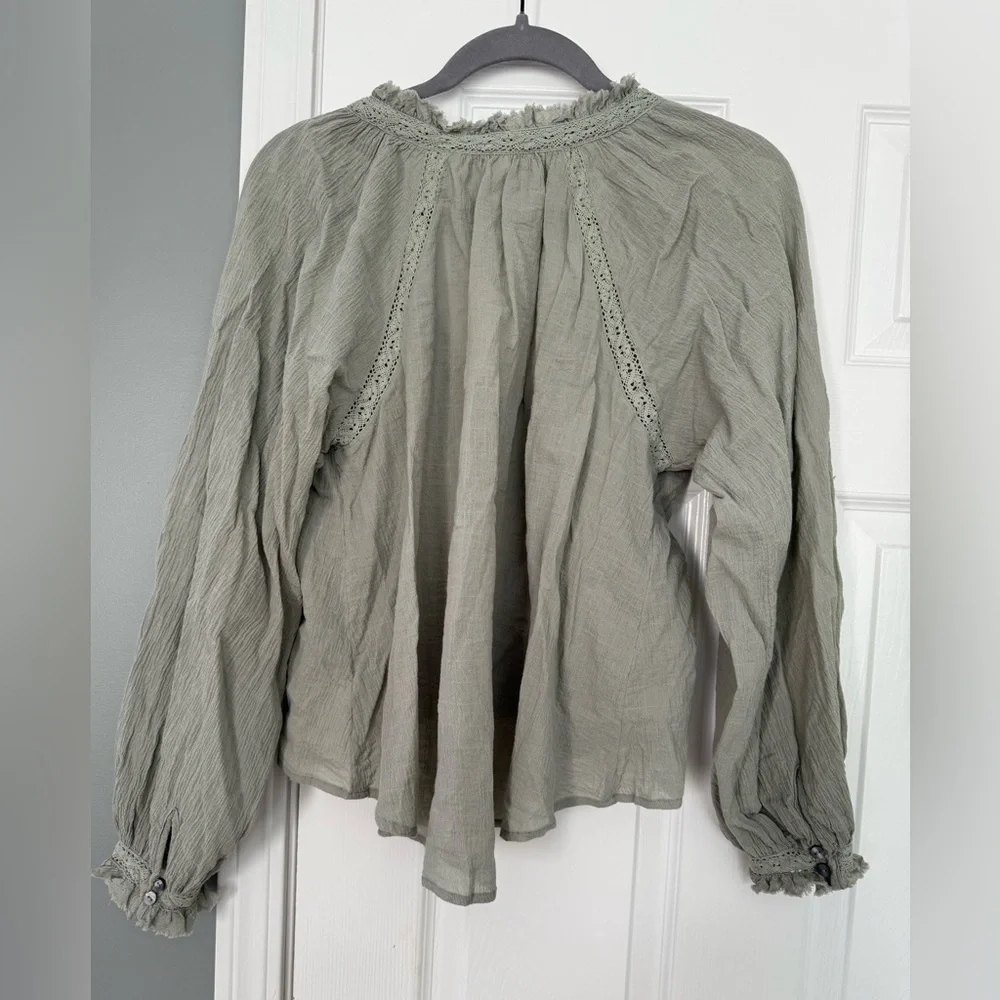 Free People Sivan Embroidered Blouse Top Moss Xs